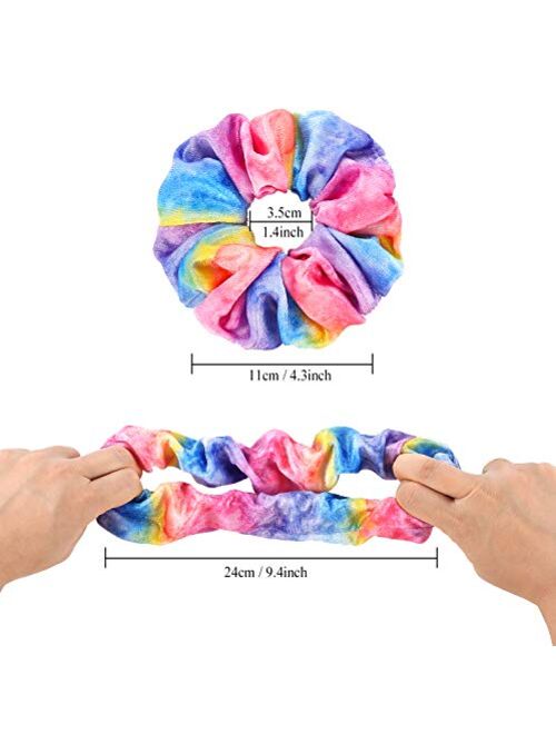 Tie Dye Velvet Scrunchies for Hair, Funtopia 15 Pcs Velvet Hair Scrunchies in Gradient Color, Soft Hair Bands Rainbow Scrunchies for Women and Girls