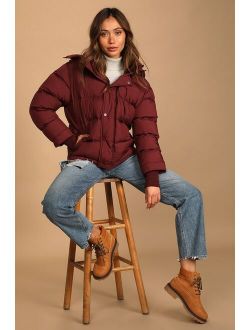 Fight the Frost Burgundy Hooded Puffer Jacket