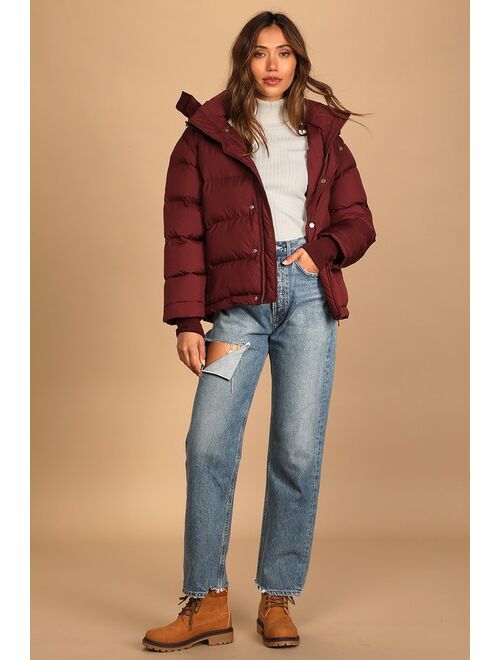 Lulus Fight the Frost Burgundy Hooded Puffer Jacket