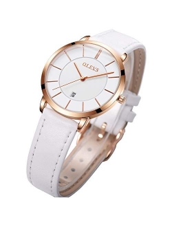 Women's Watches for Ladies Female Wrist Watch Leather Band Waterproof Thin Minimalist Casual Simple Dress Quartz Analog with Date Calendar