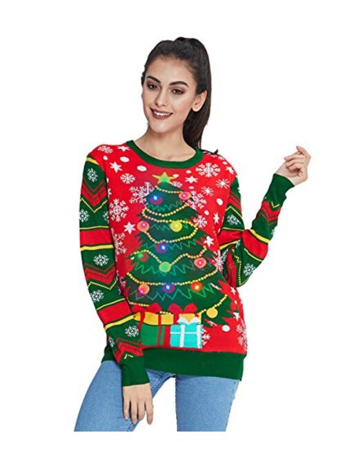 Idgreatim Women Men LED Ugly Christmas Sweaters Funny Pullover Long Sleeve Knitted Xmas Sweater Jumper S-XXL