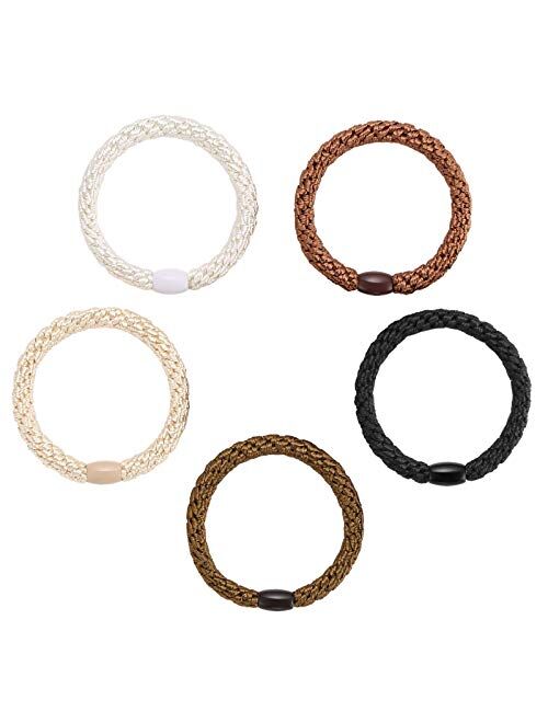 Bracelet Hair Ties for Women Girls, Funtopia 30 Pcs Colorful Elastics Hair Bands Ponytail Holders for Thick Hair, No Metal No Damage Soft Hair Ties with Bead, Bulk Set