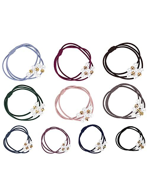 Funtopia 20 Pcs Pearl Hair Ties 10 Colors Hair Ring with Beads Hair Bands Ropes Hair Elastic Bracelet Ponytail Holder Korean Hair Accessories for Women and Girls