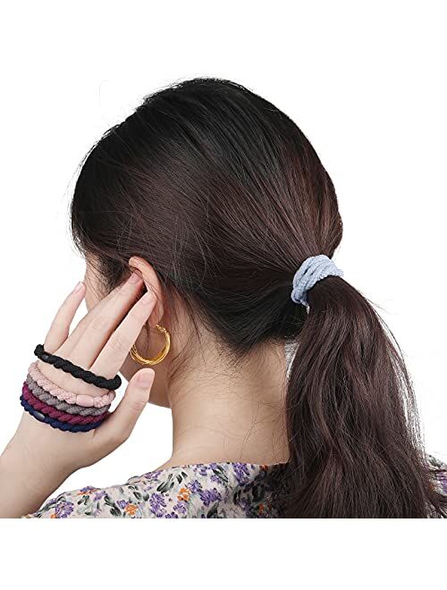 Hair Ties for Women Girls, Funtopia 24 Pcs Colorful Elastics Hair Bands Ponytail Holders Bracelet Hair Ties for Thick Hair, Soft No Damage Sports Hair Ties with Bead, Bul