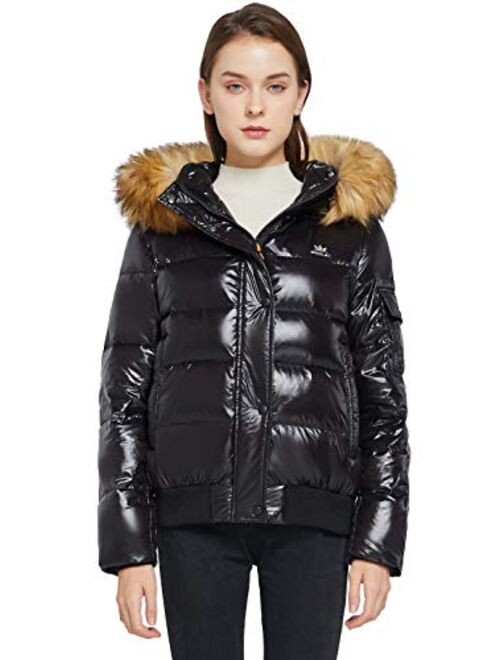 Orolay Women's Thickened Winter Bubble Down Coat Shiny Puffer Jacket with Fur Hood