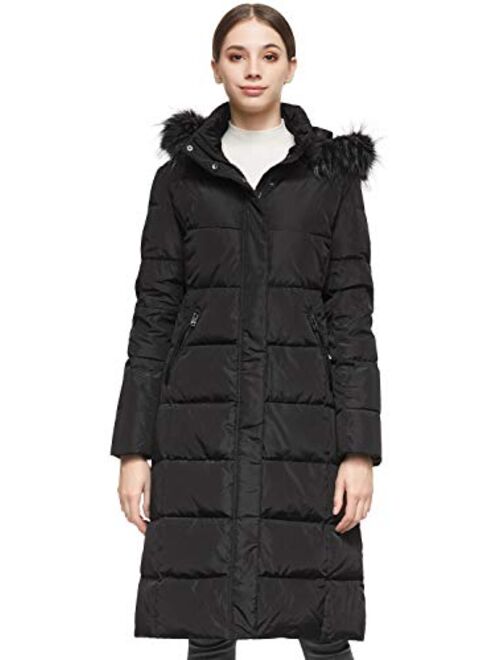 Orolay Women's Quilted Down Jacket Winter Long Coat Hooded Stand Collar Parka