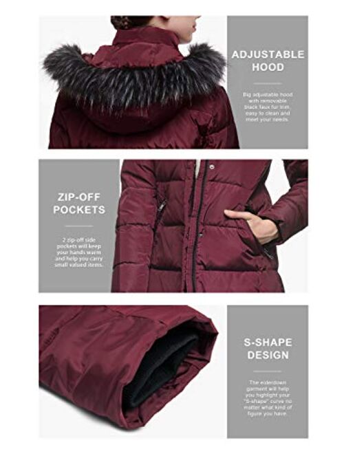 Orolay Women's Quilted Down Jacket Winter Long Coat Hooded Stand Collar Parka