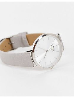 Limit womens round faux leather watch in gray Exclusive to ASOS