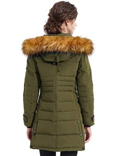 Orolay Women's Hooded Slim Puffer Jacket Quilted Mid Length Winter Down Coat