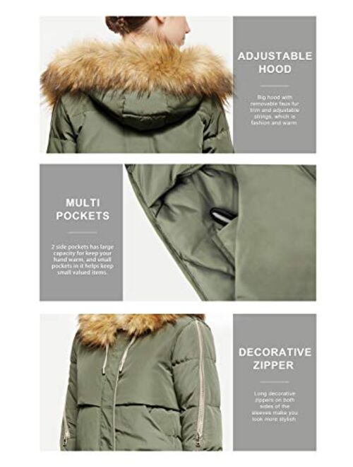 Orolay Women's Thickened Mid-Length Down Jacket with Removable Fur Hood Large Pockets