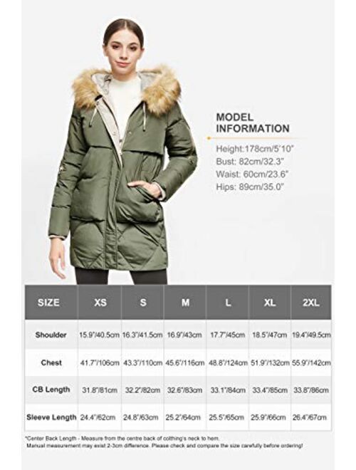 Orolay Women's Thickened Mid-Length Down Jacket with Removable Fur Hood Large Pockets