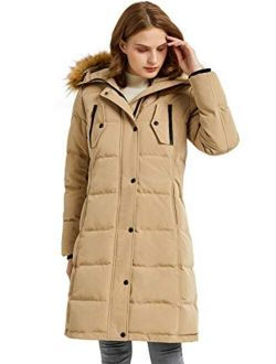 Women's Down Jacket Winter Long Coat Windproof Puffer Jacket with Fur Hood