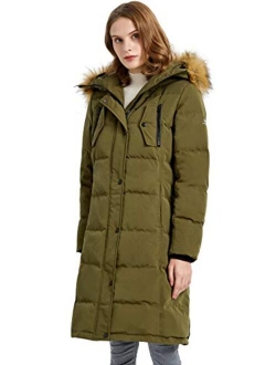 Women's Down Jacket Winter Long Coat Windproof Puffer Jacket with Fur Hood