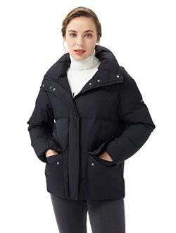 Women's Short Puffer Down Coat Stand Collar Jacket with Retractable Hood