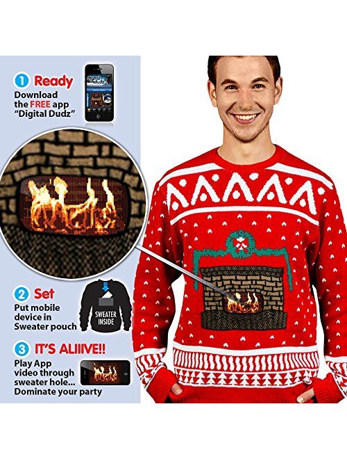 Morph Men's Digital Dudz Fireplace Ugly Christmas Sweater