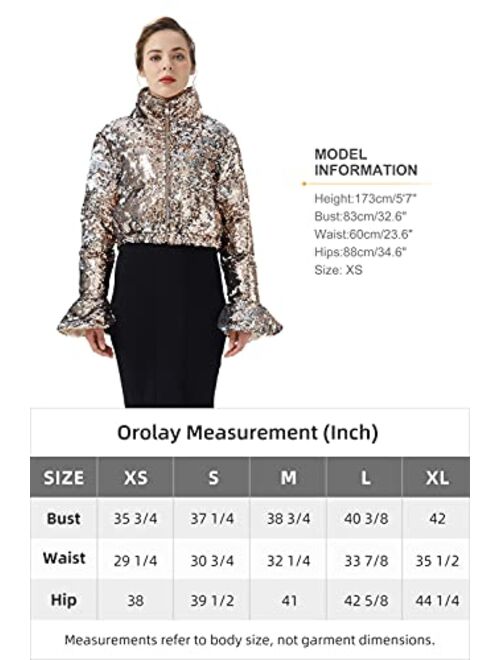 Orolay Women's Ultra Short Shiny Down Coat Sequin Fashion Petite Jacket with Stand Collar