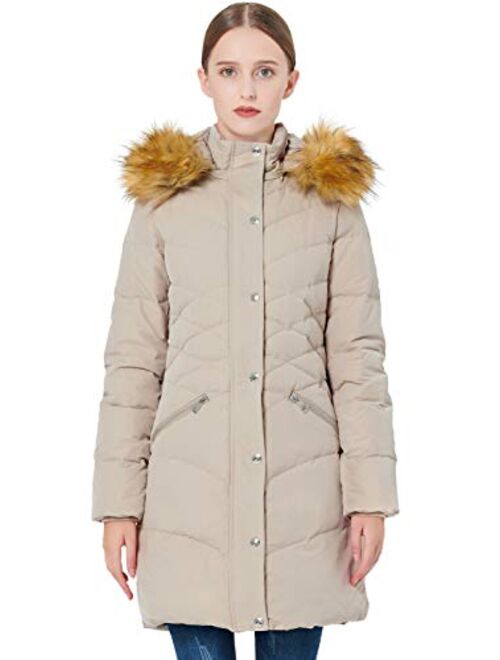 Orolay Women's Light Winter Down Coat Diamond Quilted Puffer Jacket with Fur Hood