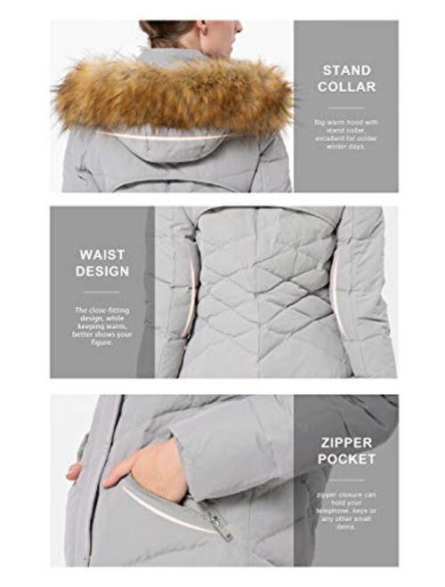 Orolay Women's Light Winter Down Coat Diamond Quilted Puffer Jacket with Fur Hood