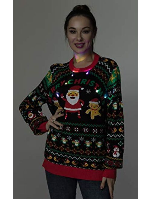 Unisex Men's Ugly Christmas Sweater LED Light Funny Novelty Knit Pullover