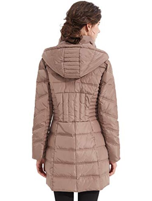 Orolay Women's Hooded Down Jacket Winter Mid Coat Slim Quilted Puffer Jacket