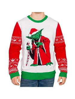 Jedi Yoda Dressed As Santa Adult LED Light Up Candy Cane Ugly Christmas Sweater