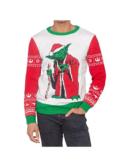 Star Wars Jedi Yoda Dressed As Santa Adult LED Light Up Candy Cane Ugly Christmas Sweater