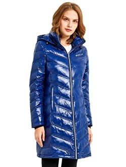 Women's Packable Down Jacket Light Winter Coat Contrast Hooded Puffer Jacket