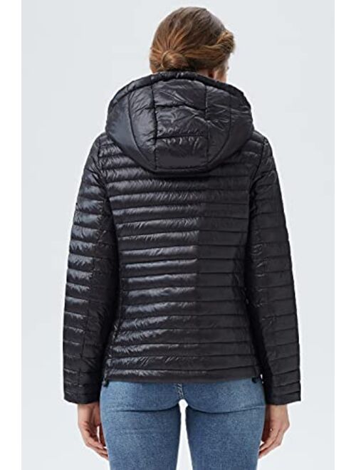 Orolay Women's Light Down Jacket Packable Winter Coat Hooded Cropped Puffer Jacket