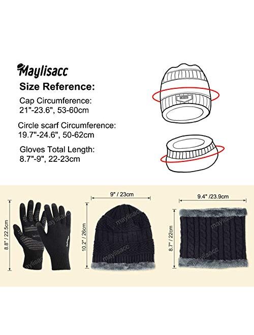 MAYLISACC Winter Knit Beanie Hat Neck Warmer Scarf and Touch Screen Gloves Set 3 Pcs Fleece Lined Skull Cap for Men Women