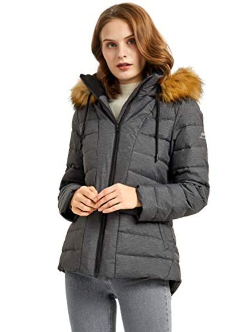 Orolay Women's Winter Down Coat Inner Pocket Snap Puffer Jacket with Fur Hood