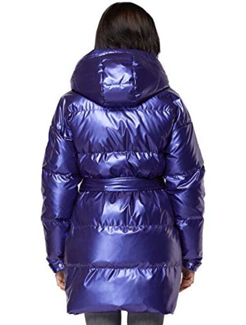Orolay Women's Warm Winter Belted Down Coats with Stand Collar Thick Hood