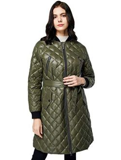 Women's Down Winter Coats with Plaid Style Rib Knit Lightweight Jacket