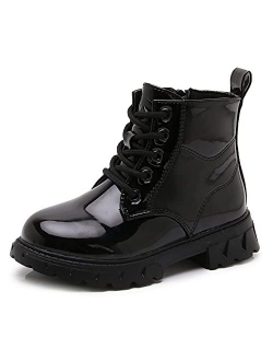 Boys Girls Waterproof Outdoor Ankle Boots Side Zipper Lace-Up Combat Boots for Kids (Toddler/Little Kid/Big Kid)