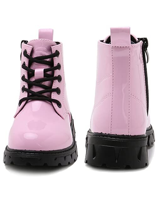 DADAWEN Boys Girls Waterproof Outdoor Ankle Boots Side Zipper Lace-Up Combat Boots for Kids (Toddler/Little Kid/Big Kid)