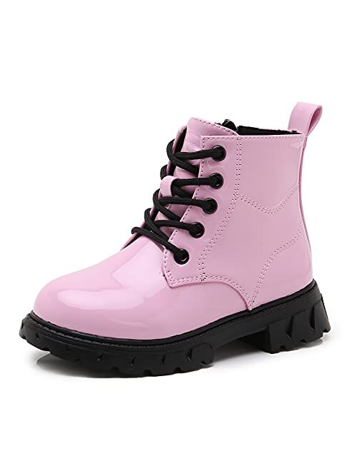DADAWEN Boys Girls Waterproof Outdoor Ankle Boots Side Zipper Lace-Up Combat Boots for Kids (Toddler/Little Kid/Big Kid)