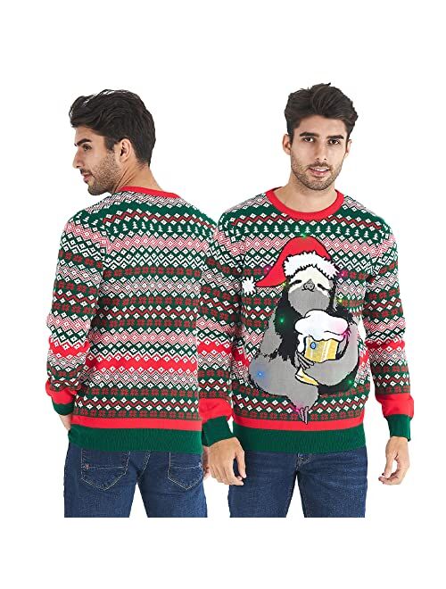 Goodstoworld Men/Women Light Up Knitted Ugly Christmas Sweater with Multi-Colored Led Flashing Lights