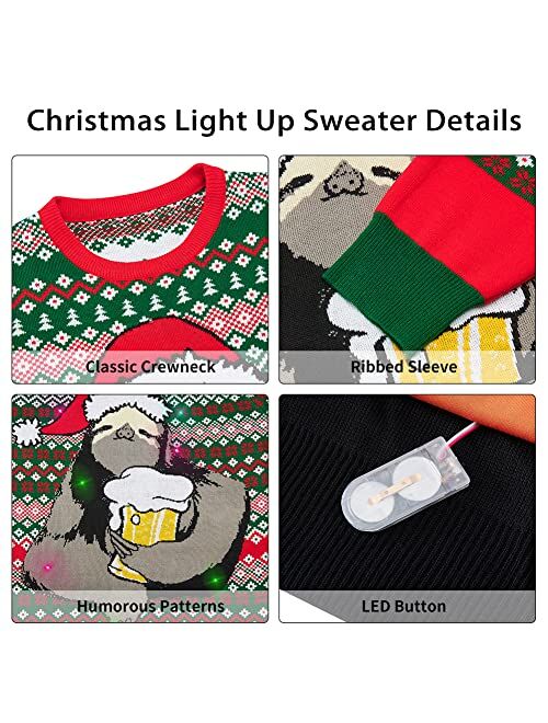 Goodstoworld Men/Women Light Up Knitted Ugly Christmas Sweater with Multi-Colored Led Flashing Lights