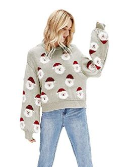 LUBOT 2021 New Women’s Christmas Funny Ugly Sweaters Knitted Embellished Pullover Long Sleeve Gift