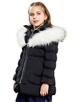 Girl's Hooded Winter Down Coat Puffer Jacket with Faux Fur Trim
