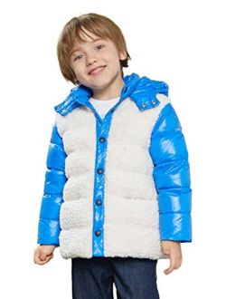 Girl's Fleece Down Jacket Boy's Winter Down Coat Hooded Puffer Jacket