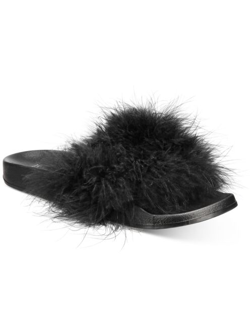 INC International Concepts Women's Marabou Pool Slides, Created for Macy's