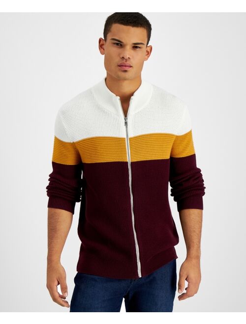 INC International Concepts Men's Cotton Colorblocked Full-Zip Sweater, Created for Macy's