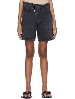 Black Denim Criss Cross Upsized Shorts