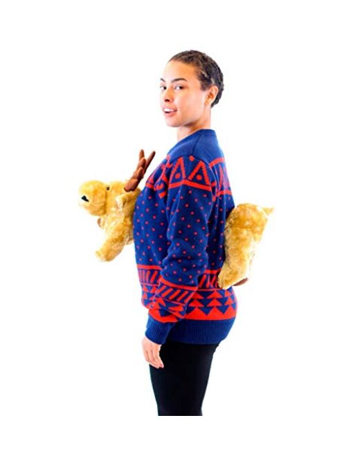 Navy 3D Reindeer Moose Ugly Christmas Sweater