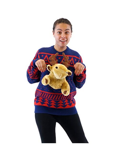 Navy 3D Reindeer Moose Ugly Christmas Sweater