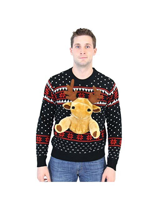 Black 3D Reindeer Moose Ugly Christmas Sweater