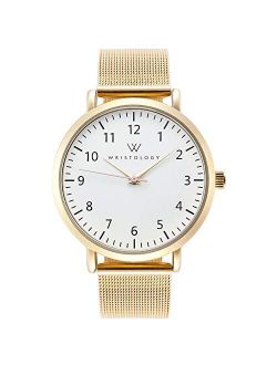 WRISTOLOGY Olivia Womens Numbers Large Face Easy to Read Analog Watch with Second Hand - Metal Mesh Band - for Nurses Teachers Seniors