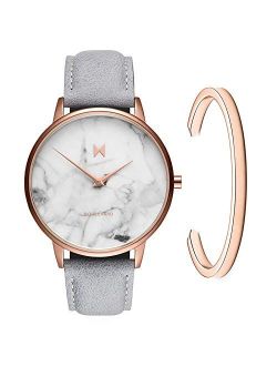 Boulevard Gift Set | 38MM Women's Analog Watch |Grey Leather Watch & Rose Gold Bracelet