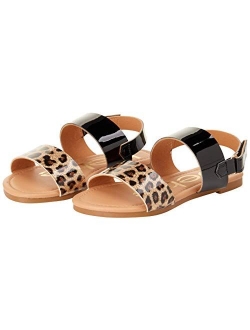 bebe Girls’ Sandal – Two Strapped Open Toe Glitter Leatherette Sandals with Heel Strap (Toddler/Little Kid)