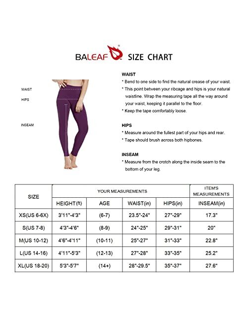 BALEAF Youth Girl's Athletic Dance Leggings Compression Pants Running Active Yoga Tights with Back Pocket